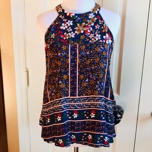 NWT Elodie Navy Floral Halter Swing Boho Top. Sz M